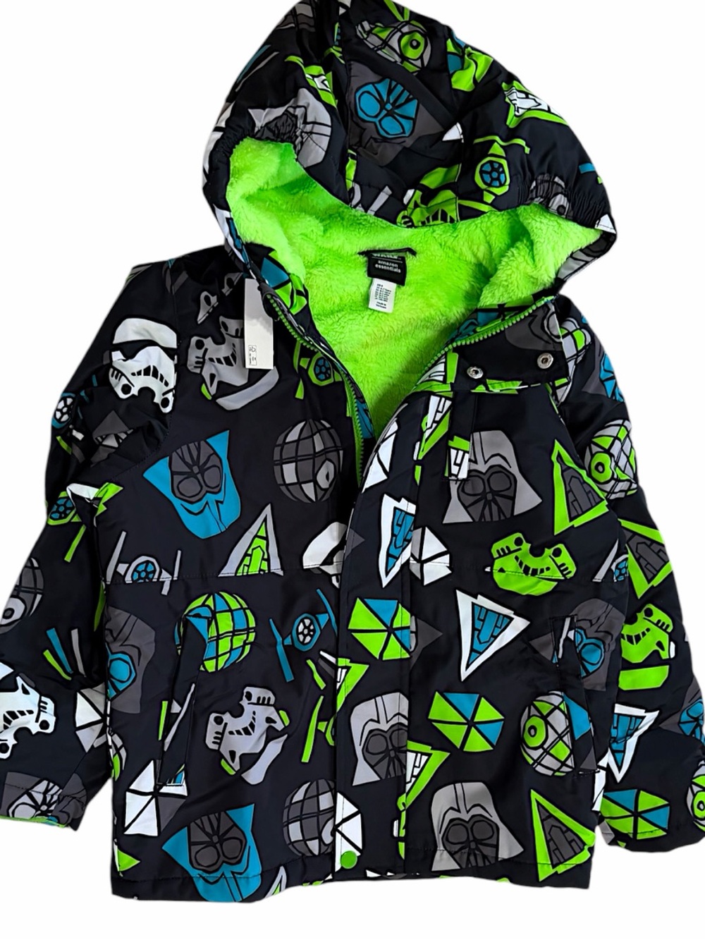 New Star Wars Boys Hooded Coat Jacket Size Small 6/7 Black Neon
